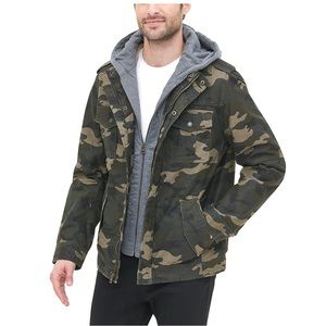 NWT Levis Mens Washed Cotton Hooded Military Jacket | Camouflage, size S  US